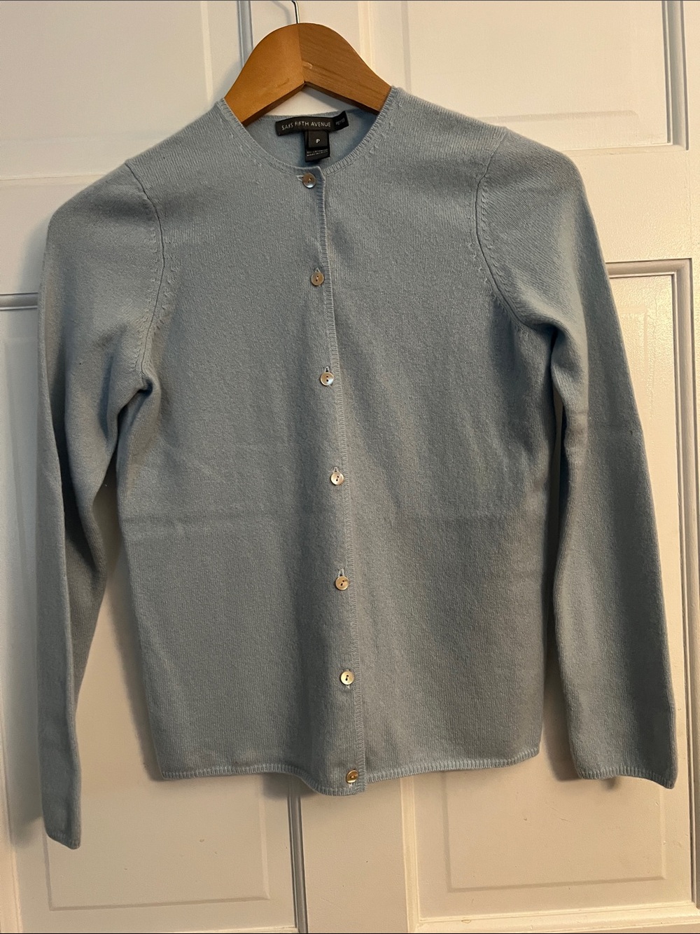 CASHMERE Saks Fifth Avenue Light Blue Cashmere Button Cardigan